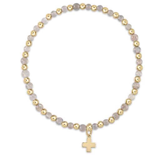 Gold Grateful 3mm Bead Labradorite Signature Cross Charm Bracelet