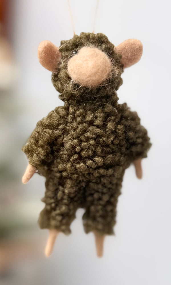 Wooly Sheep Ornament - Dark Green