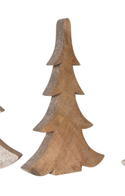 Flat Wood Tree with Gold Glitter