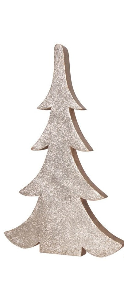 Flat Wood Tree with Gold Glitter