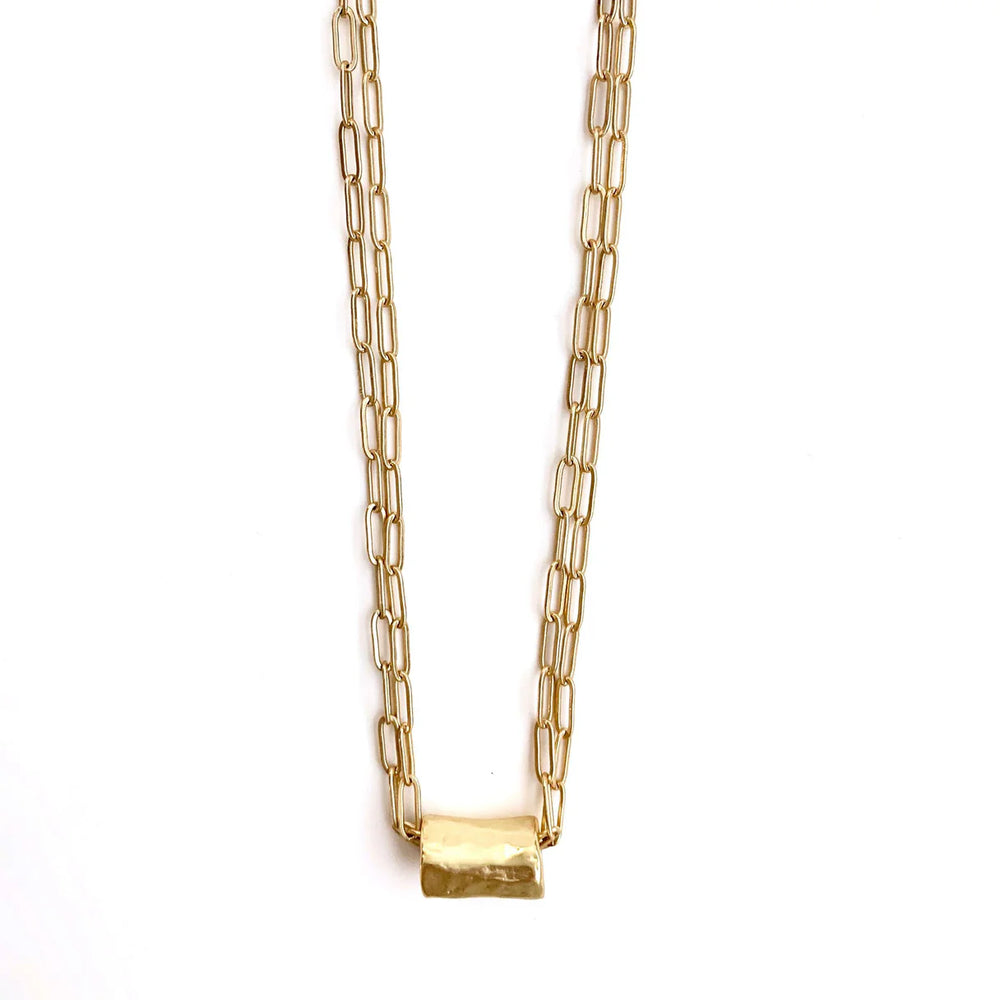 Barrel On Double Gold Paperclip Necklace