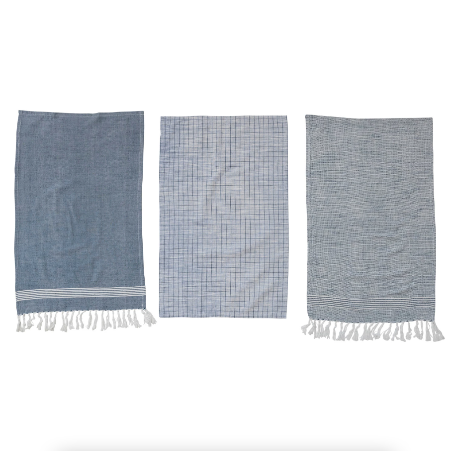 Set of 3 Blue & White Tea Towels