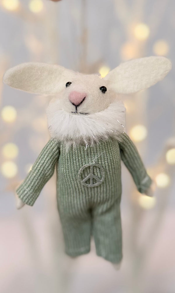 Peace Sign Bunny Ornament