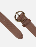 Zoya | Embossed Braided Leather Belt - Brown