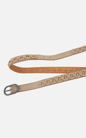 
            
                Load image into Gallery viewer, Anisa | Skinny Circle Links Leather Belt - Beige
            
        