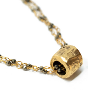 Pyrite Double Chain Barrel Necklace