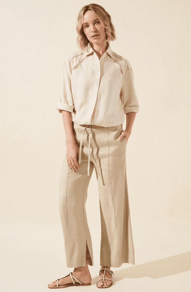 Nixie Drawstring Linen Wide Leg Pant
