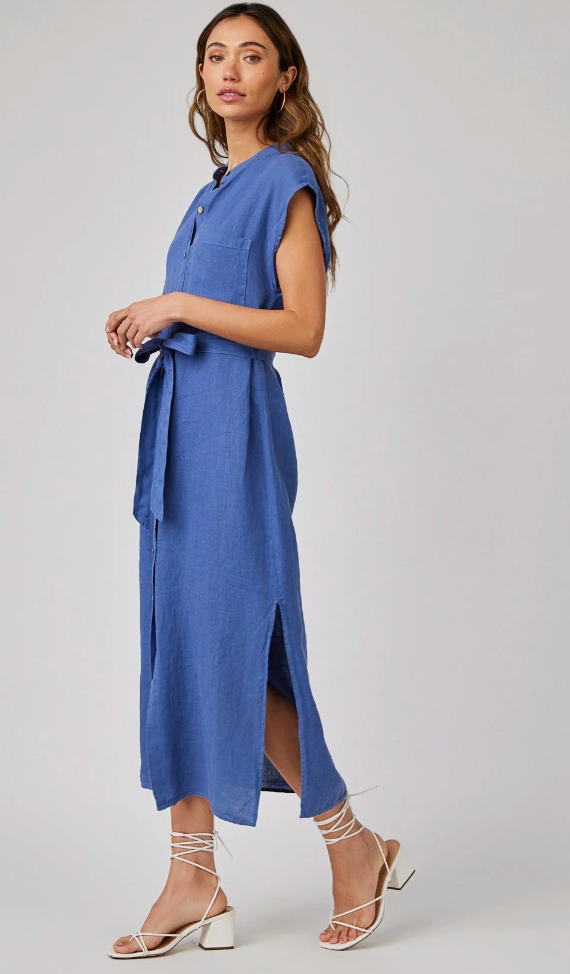 Cap Sleeve Button Midi Dress