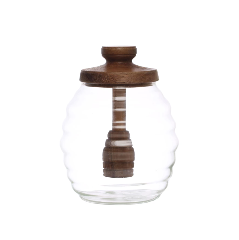 Glass Honey Jar with Acacia Dipper