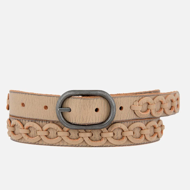 Anisa | Skinny Circle Links Leather Belt - Beige