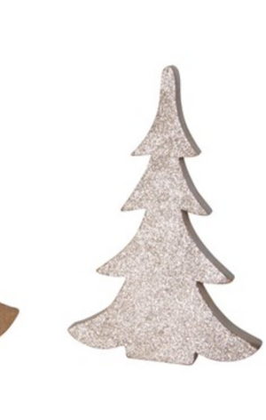 Flat Wood Tree with Gold Glitter