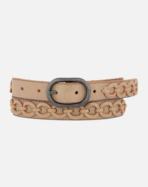 
            
                Load image into Gallery viewer, Anisa | Skinny Circle Links Leather Belt - Beige
            
        