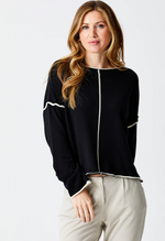 Wide Sleeve Contrast Trim Top