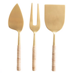 Gold & Rattan Wrapped Cheese Knives