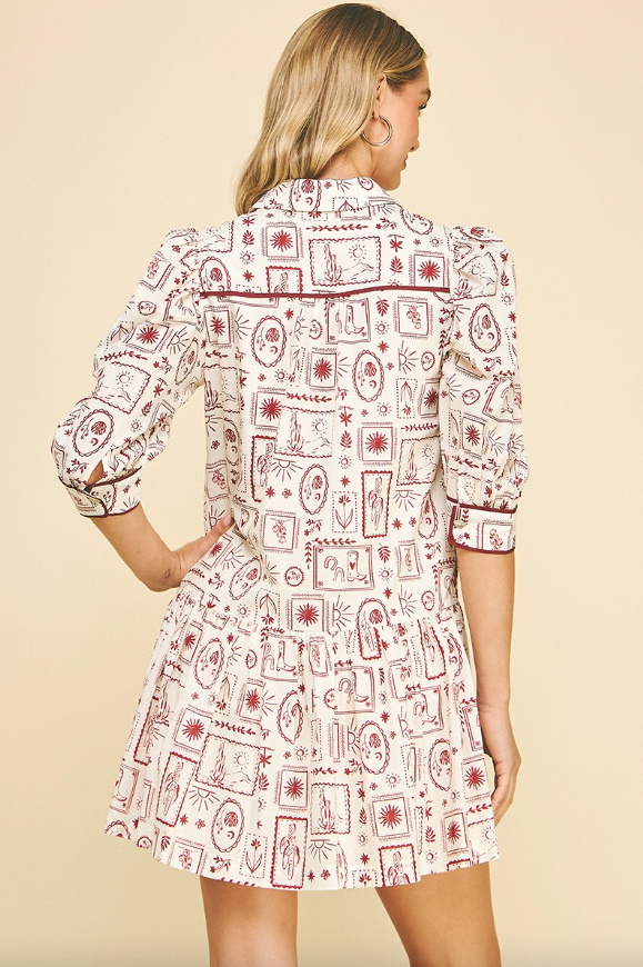 Western Print Tiered Dress