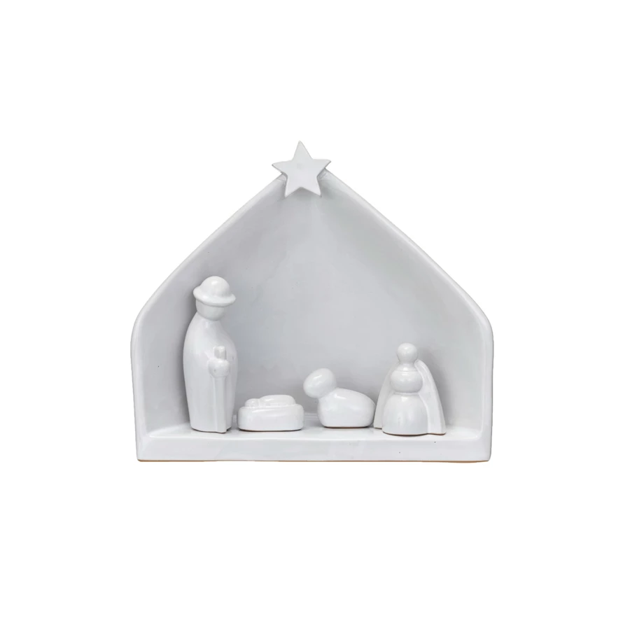 Stone Glazed White Nativity