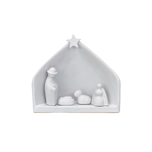 Stone Glazed White Nativity