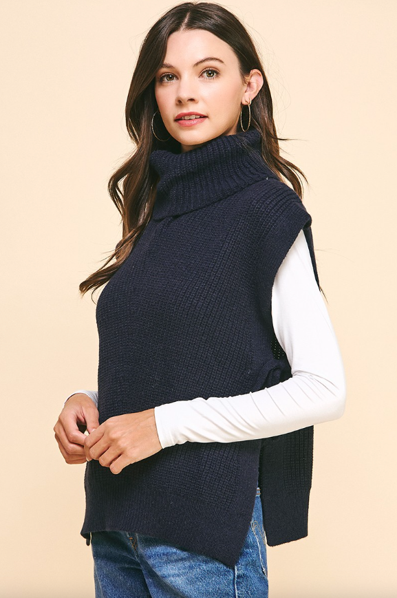 Turtleneck Side Tie Sweater Vest