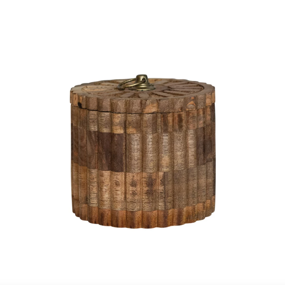 Carved Mango Wood Canister