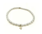 Rice Pearl + Gold-Filled Luxe Cross Bracelet