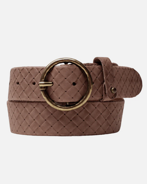 Zoya | Embossed Braided Leather Belt - Brown
