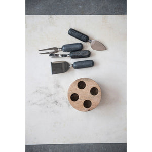 Grey Marble Cheese Knives with Wood Stand