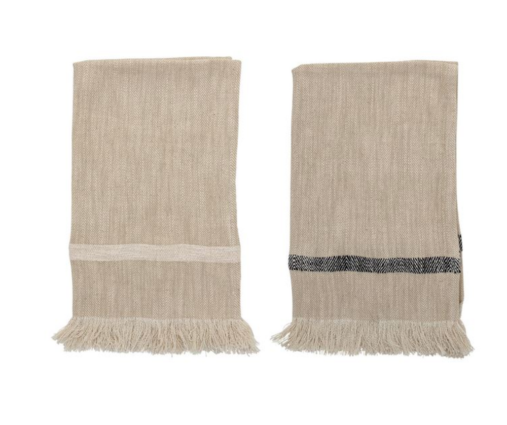 
            
                Load image into Gallery viewer, Woven Cotton Striped Tea Towels with Fringe
            
        