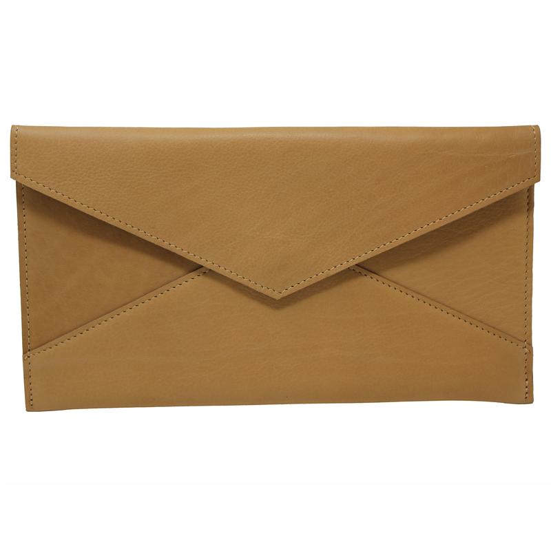 Remy Leather Envelope Clutch - Tan