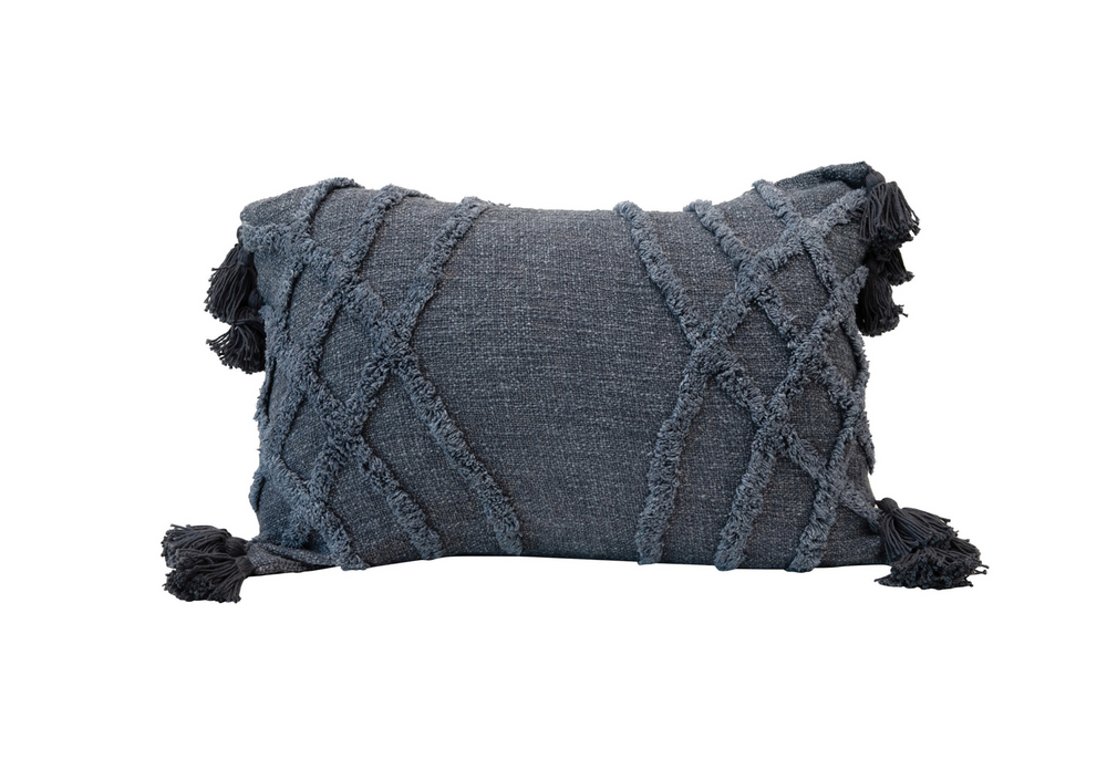 Blue Tufted Pattern & Tassel Pillow