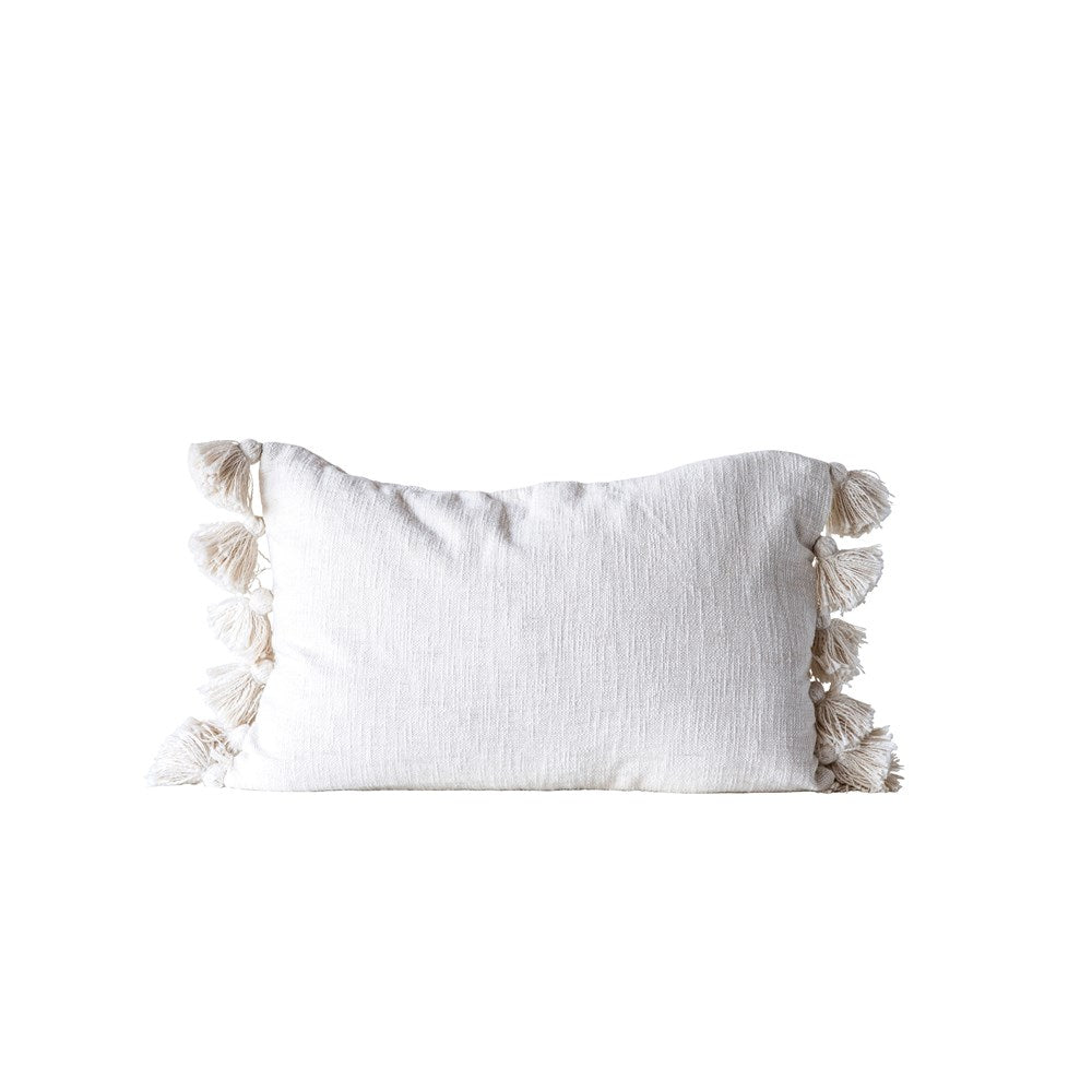 Cream Woven Pillow with Tassels