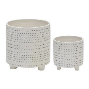 
            
                Load image into Gallery viewer, Ivory Dotted Ceramic Footed Planter
            
        