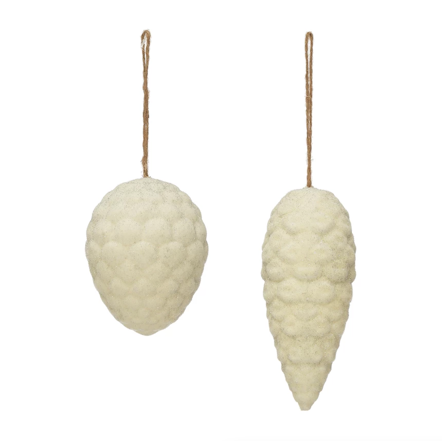 Flocked Pinecone Ornament