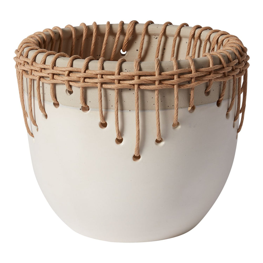 woven ceramic planter Ceramic & Woven Rattan Pot – The Barefoot Cottage