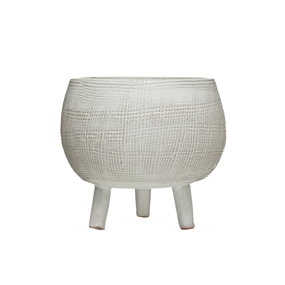 White Footed Terra Cotta Planter with Indention Pattern