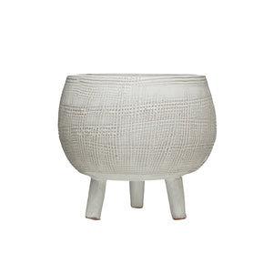 White Footed Terra Cotta Planter with Indention Pattern