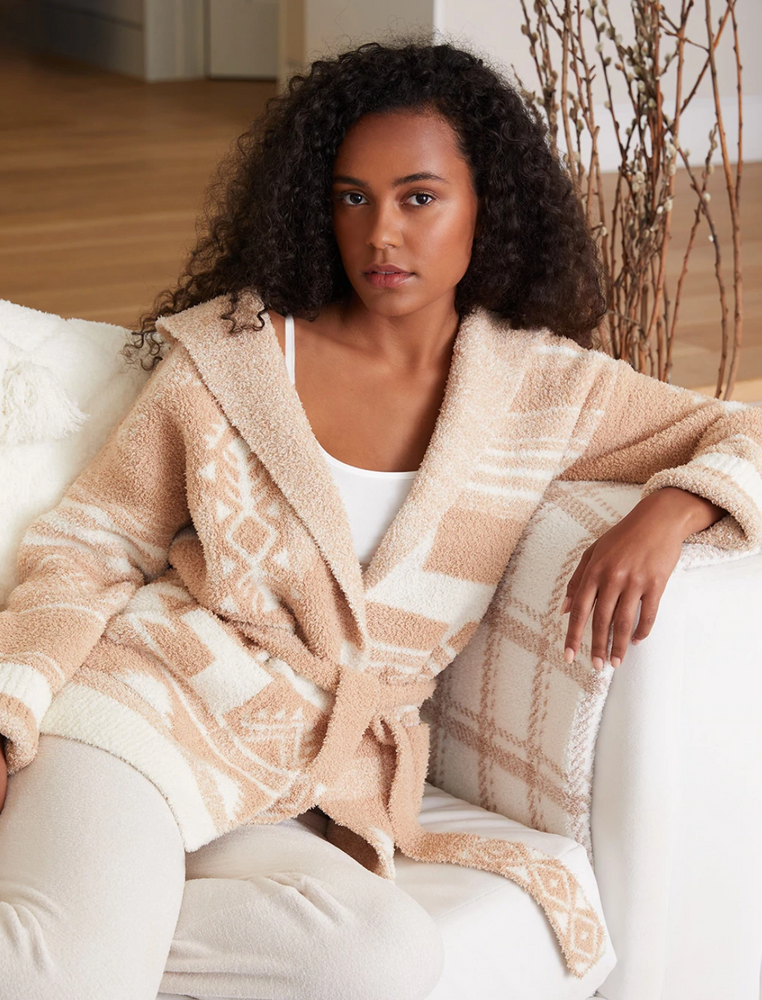 Cozy Chic Belted Patchwork Hooded Cardigan