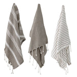 Woven Cotton Stripe Tea Towels with Tassels