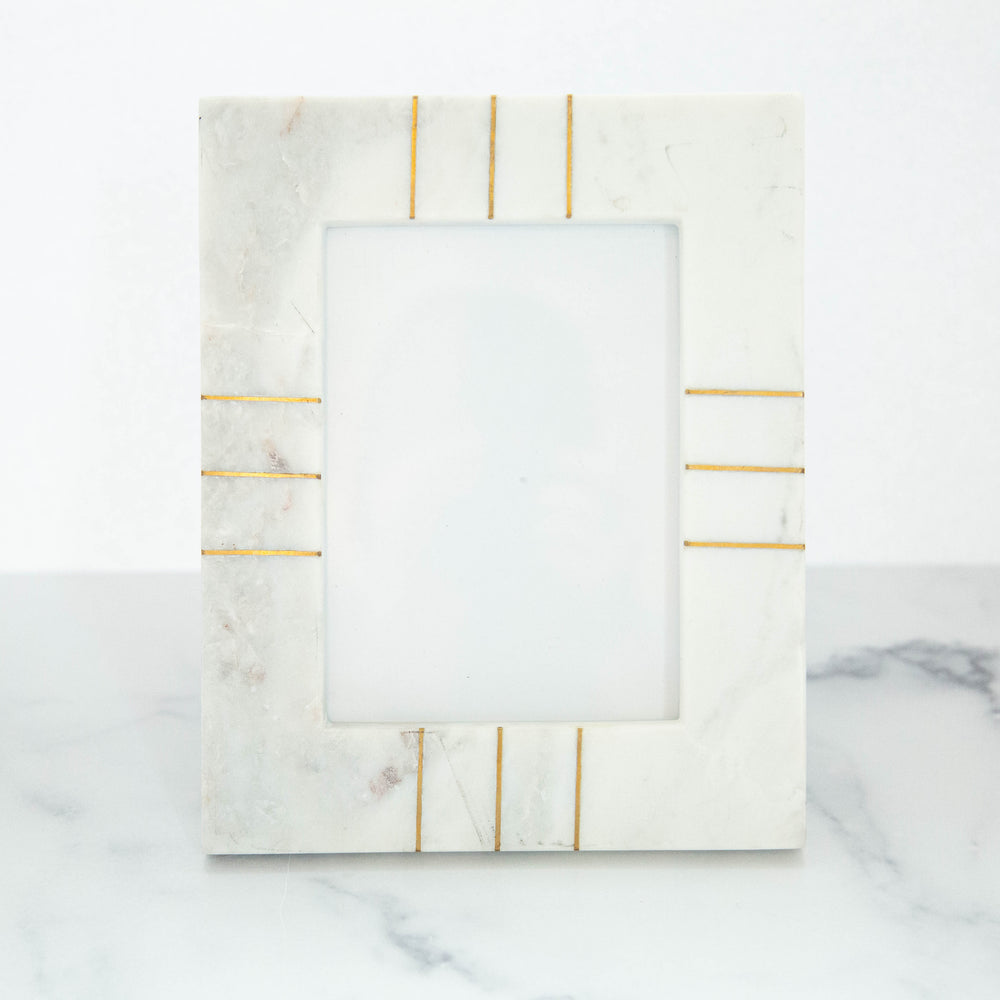 White Mable Frame with Brass Inlay 5"x7"