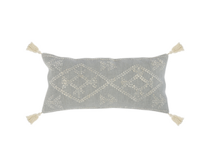 Embroidered Farm Gray + Ivory Lumbar