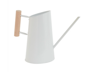 White with Wood Handle Watering Can