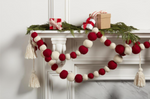 Red & White Felt Ball Garland with Tassel