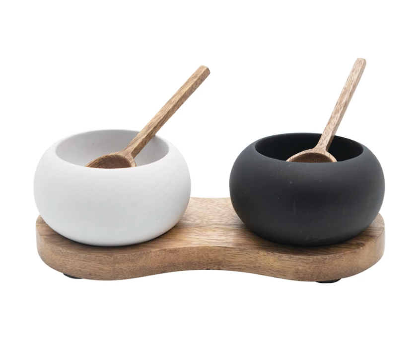 Black & White Bowls and Spoons with Tray