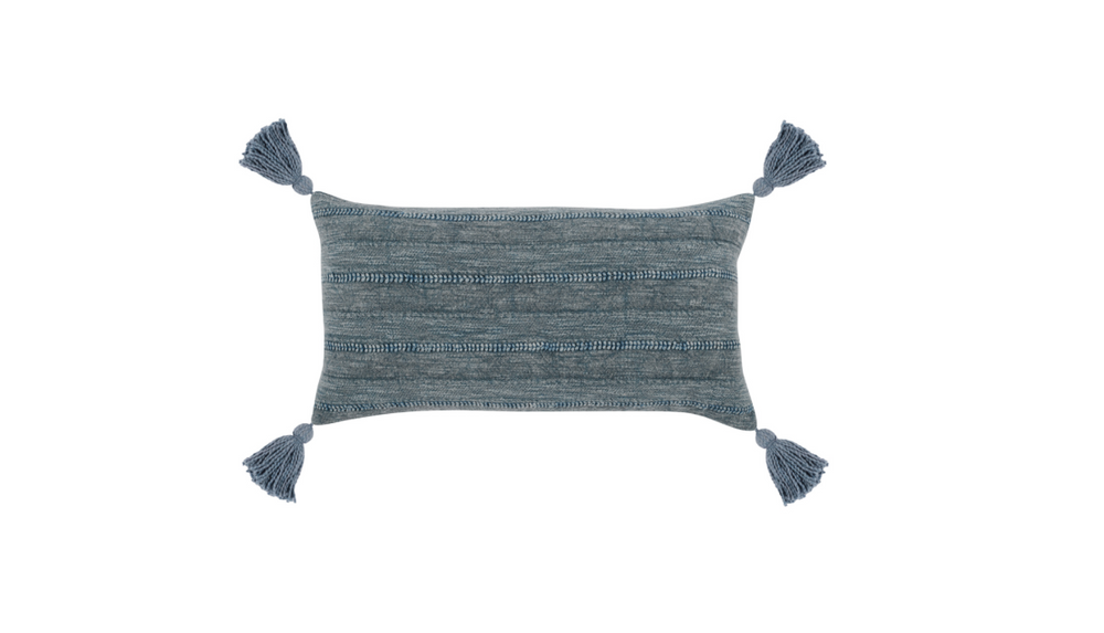 
            
                Load image into Gallery viewer, Woven Stripe Blue Tassel Pillow
            
        