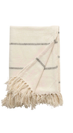 Brushed Cotton Stripe with Fringe Throw