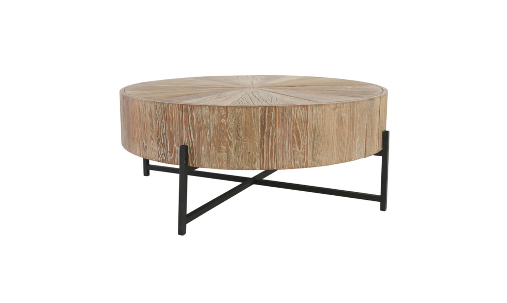 Alfred Round Wood Coffee Table on Metal Stand Base