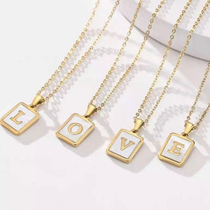 Mother of Pearl Initial Card Necklace